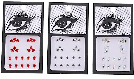 BATHVEVE 3set Dekorativa Ansiktsdiamanter Självhäftande Ögonsmycken i Resin För Makeup Fest Och Hantverk Återanvändbara Och Mångsidiga Säkra Och Hälsofrämjande