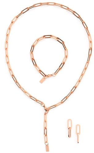 THIORA 'Island Links' Set Roségold Damen | Edelstahl Gliederkette Rosé | Kette Armband Ohrringe Schmuckset