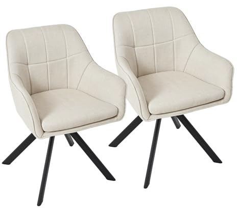 Goeurvant 360° Swivel Dining Chairs, Ergonomic Designed Chairs with Armrests and Metal Legs for Apartment, Dining Room, Kitchen, Study, Vanity, Office, Set of 2, Beige