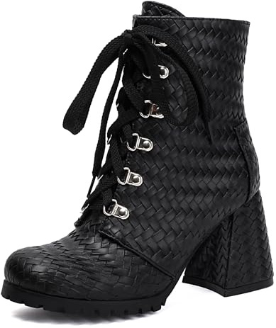 Bviennic Donna Stivaletti Tacco Alto a Blocco Semplici Punta Rotonda Cordoncino Slouch 2337 Nero Numero 35 EU