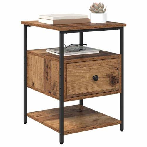 vidaXL Armario de Noche con cajón 2 pcs Madera Vieja 40 x 42 x 56 cm, Mesita de Noche rústica, Mesa de Almacenamiento compacta, Organizador y cabecero Moderno para tu habitación