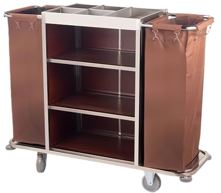 Carrello Multiuso per Pulizia, Carrello Compatto per Servizio, Carrello per Pulizie Hotel con Borse in Tela Rimovibili e Ruote con Blocco per Pulizie di Hotel e Appartamenti,05