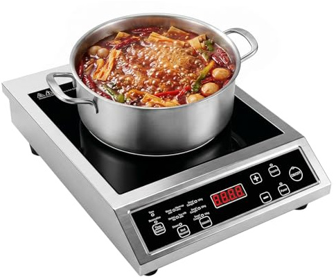 Placa de Inducción 3500W Portátil, Cocina de Inducción Individual con Control Táctil, 10 Niveles de Potencia y Temperatura, Temporizador 4 Horas, Uso Profesional