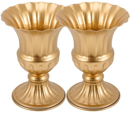DOITOOL Jarrones Conmemorativos para Cementerio de Hierro Dorado, Macetas Resistentes para Flores, 2 Piezas, Ideales para Tumbas y Funerales