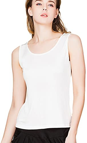 METWAY Womens Silk Tank Tops/Mulberry Silk Sleeveless Blouses/Summer Real Silk Sleeveless T-Shirt Medium White