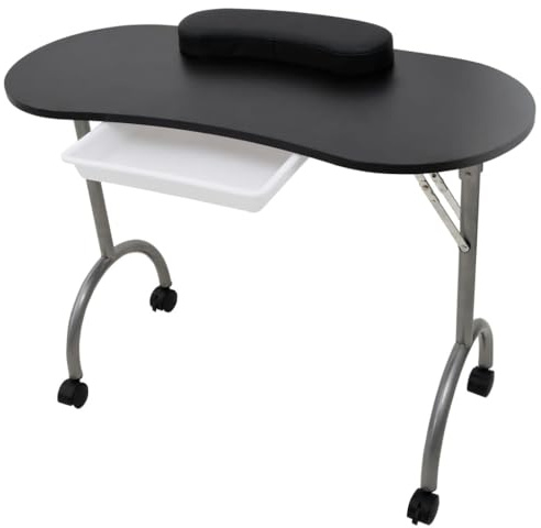 vidaXL Table de manucure Pliante Noir avec roulettes et tiroir Mobilier manucure