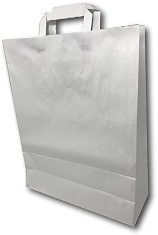 25 Sacs Papier taille moyenne kraft blanc avec poignée 16 litres largeur 32 cm , hauteur 40 cm, soufflet 12- sac cabas à anse plate solide, résistant papier 80g non imprimé ref SKB16PP1F (25)