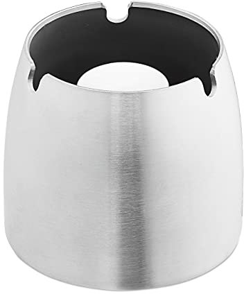 2 x Aschenbecher, rostfreier Edelstahl, draußen und drinnen, Ascher rutschfest, Windaschenbecher HxD: 7,5 x 8 cm, silber