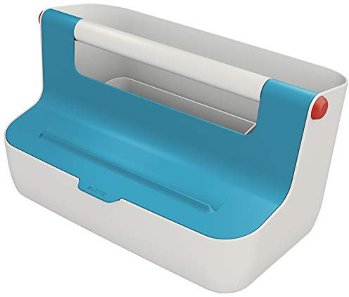Leitz Mobile Aufbewahrungsbox, Cosy Serie, Hot Desking Box, Organizer Box für Zuhause oder das Büro, Aufbewahrungsbox mit Griff, smarte Fächer zur Organisation, Sanftes Blau, 61250061