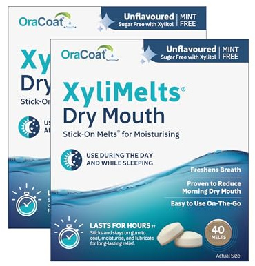 OraCoat XyliMelts 80 pastillas adhesivas contra la sequedad bucal, discretas, se pueden utilizar mientras se duerme, vegano, sin menta
