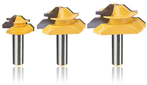 Mesee - Juego de 3 brocas para ranurador de inglete de bloqueo de 45 grados, 1/2 pulgada de vástago de unión de fresado, herramienta de carpintería para hacer cajón, 1/2 3/4 1