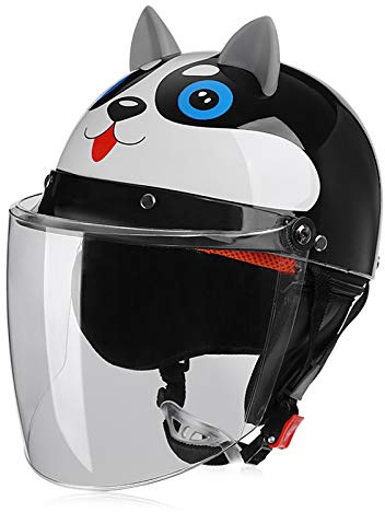 Galatée Casco da Bicicletta per Bambini, Adatto per Scooter Tricicli Skateboard e Biciclette, e Dotato di Sciarpa Calda e Visiera Parasole per la Protezione del Viso(Cucciolo, Età 5-12 anni)
