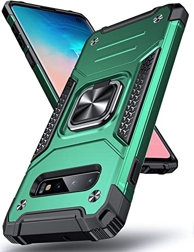 DASFOND Armor Hülle für Samsung Galaxy S10 Case Militär Stoßfest Handyhülle [Upgrade 2.0] 360 Grad Metal Ring Halter Ständer Schutzhülle [für Handyhalterung Auto Magnet], Dunkelgrün