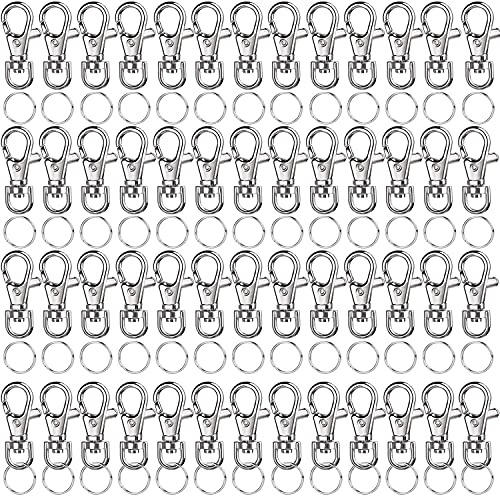 LEOBRO 120Pcs Lobster Clasps with Key Ring, Keyring Making Kit 60PCS Metal Lobster Clasp Swivel and 60PCS Key Ring Hoop for Keychains, Jewellery Making, Lanyard, Key, Charm, Art Crafts…