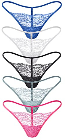 CKSUNG Women's Low Rise Soft Lace G-String Thong Panties, Pack of 5 (X-Large)