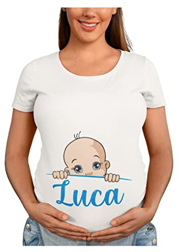 Colorfamily Maglietta Ideale per Il Premaman PERSONALIZZA col Nome del Tuo Bimbo O della Tua Bimba Idea Regalo Nascita