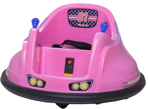 Flybar FunPark 6V Bumper Car for Toddlers, Electric Toddler Ride On Toys for Kids, Baby, Ages 1.5-4 Years, LED Lights, 360 Degree Spin, Supports up to 66 pounds (No Remote), Large, 6v Pink/Purple