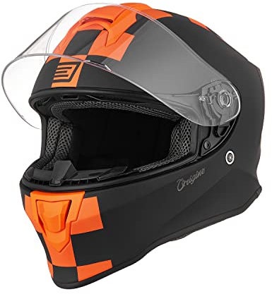 ORIGINE Casque Moto Intégral avec Visière pour Adultes et Enfants Homologué ECE (Contest Matt Orange Black,M)