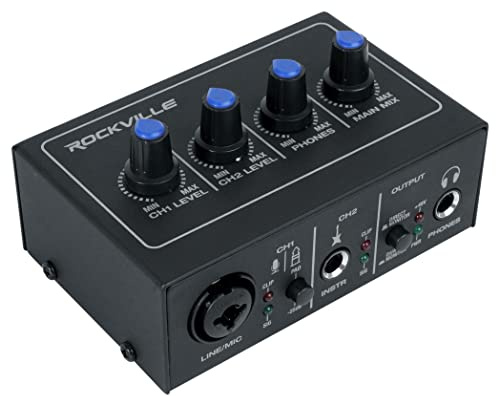 Rockville Rock-U Mini 2x2 USB Computer Recording Interface 24 Bit 192Khz Home Studio Schwarz