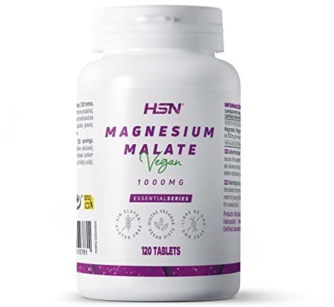 HSN Malato de Magnesio 3000 MG | 120 Tabletas 346,5 MG Magnesio por Dosis Diaria | No-GMO, Vegano, Sin Gluten