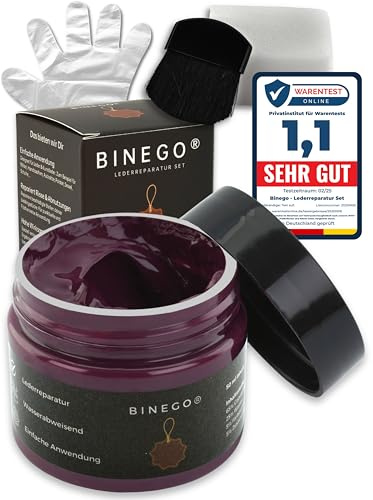 Binego® Lederreparaturset Leder & Kunstleder Reparatur Set | Lederreparatur Flüssigleder Lederfarbe Reparieren Reparaturset Aufbereitung | Farbe Bordeaux Rot