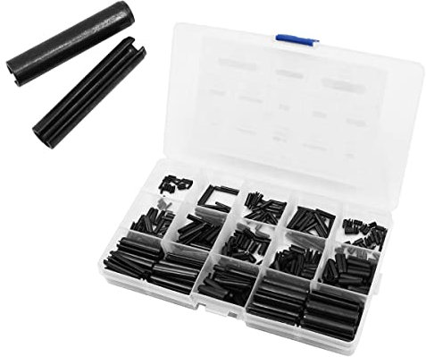 NUZAMAS 390 piezas de pasadores de resorte ranurados Surtido resorte divididos de acero Pasadores de tensión de metal Kit surtido resorte huecos Tamaños mixtos M1.5 M2 M2.5 M3 M4 M5 M6