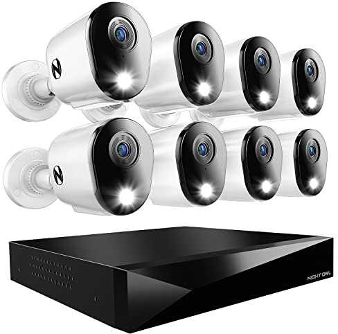 Night Owl 2-Way Audio 12 Channel DVR Video Home Security Camera System with (8) Wired 2K HD Indoor/Outdoor Deterrence Cameras and 1TB Hard Drive (Add up to 4 Wi-Fi Cameras)