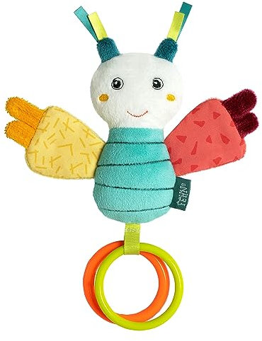 Fehn Toy Baby Fjäril – motorikleksak med greppring – lekdjur med greppelement – babyleksak för att greppa, gosa och upptäcka – gosedjur för spädbarn och småbarn från 0+ månader