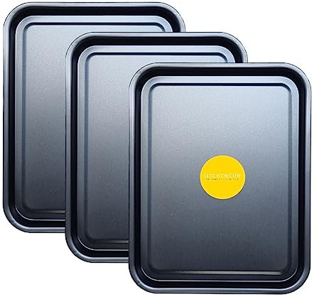 3-Pack Essential 38cm Baking Tray Set - Non-Stick Oven Trays Teflon™ Coated for Baking & Roasting Durable, Dishwasher Safe & Stackable Bakeware for Easy Cleaning & Space-Saving Storage by KITCHENEUR®
