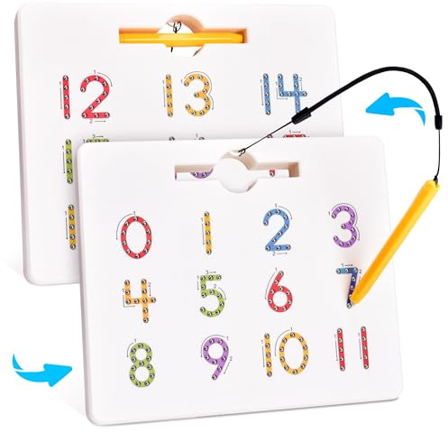 GAMENOTE Magnetic Number Tracing Board, 2 in 1 Double Sided Numbers 1-20 Writing Board for Toddlers & Kids, Preschool Handwriting Learning Toys, Educational Math Manipulatives
