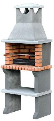 MAESTRO FERRETERO MOVELAR - Barbacoa de Obra Prefabricada de Leña y Carbón Modelo Luna XL (Gris, Naranja - 73 x 47 x 190 cm) Ref: 3540/1 - Cocina de Exterior Compacta para Jardín, Terraza o Patio