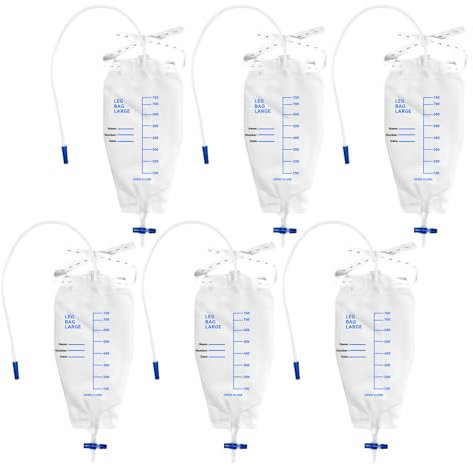 6 Stück 750ml Beinbeutel Urindrainagebeutel, Urinbeutel Beinbeutel, Urinsammelbeutel Drainagebeutel mit Riemen, Anti-Reflux-Ventil, Urinbeutel, Urindrainagebeutel, Drainagebeutel