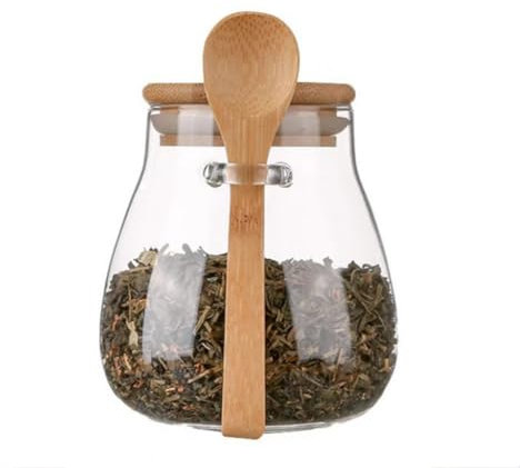 VANTOBEST Airtight Glass Jar Storage Container with Lid and Spoon 12 Oz Glass Food Storage Canisters Decorative Kitchen Canisters Organization Jar for Coffee Bean Tea Sugar Noodles Candy Bath Salt