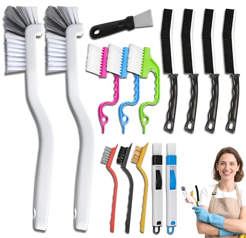 Ateweita Juego de Cepillos para Esquinas, Cerdas Duras para Juntas, Cepillo Limpiador de Ranuras para Suelos de Baldosas, Cocina, Baño, Ventanas, Vehículo, Inodoro (26cm*15)