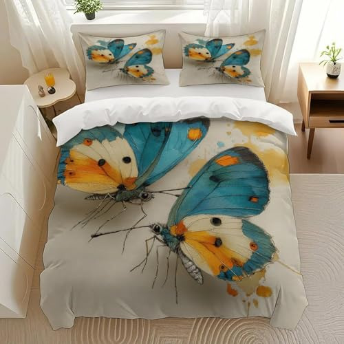 Askdfdf Butterfly Duo Bedding Comforter Sets Bedding Set 3 Pieces (1 Duvet Cover 2 Pillowcases) with Zipper Closure Lightweight