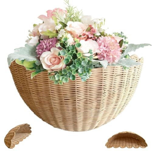 Peosaard Panier Mural, Panier Suspendu en Osier, 14x6x8 Pouces, tenture Murale festonnée Rustique tissée pour Fruits/légumes/Plantes/Articles de Toilette dans la Cuisine/Salle de Bain/Salon, tissé
