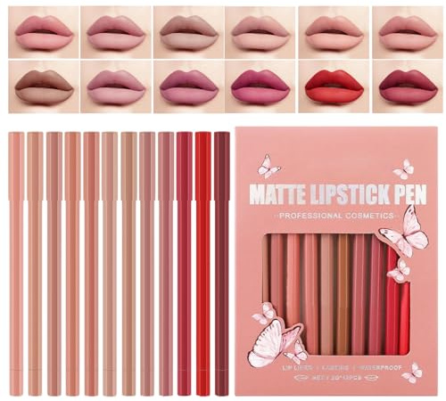 Set Di Matite Per Labbra - 12 Pezzi Di Rossetto Altamente Pigmentato E A Lunga Durata | Per Labbra Matte Dalla Formula Non-Trasferibile,Per Donne E Ragazze Per Il Trucco Da Cosplay