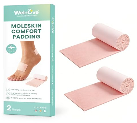 Welnove Rotolo di Moleskin Protettivo, Cerotti Vesciche Piedi e Cerotti per Vesciche per Ridurre Attrito e Fastidi, Ideale per Prevenire Vesciche, Alluce Valgo e Calli - 7 x 40 cm (2 Fogli)