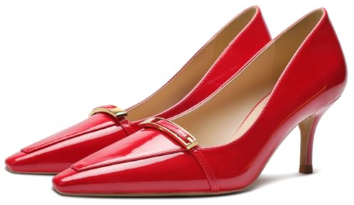 【Debes medir la longitud de tus pies antes de ordenar】 Moda de mujer de tacón alto Kitten-Heel-Punta puntiaguda cerrada y vestido de moda 88-CHC-19, rojo, 40.5 EU