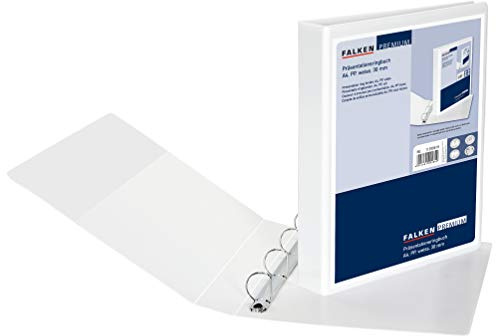 Exacompta Original Falken Premium Präsentationsringbuch. Made in Germany. Kunststoffbezug außen und innen 4 Ring-Mechanik DIN A4 Füllhöhe 30 mm weiß ideal für Angebots- und Unternehmenspräsentationen