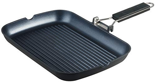 S·KITCHN Grill Pan with Folding Handle, Nonstick Grilling Pan for Stove Tops, Induction Compatible Rectangle KBBQ Pan with Pour Spouts - 13 × 9IN