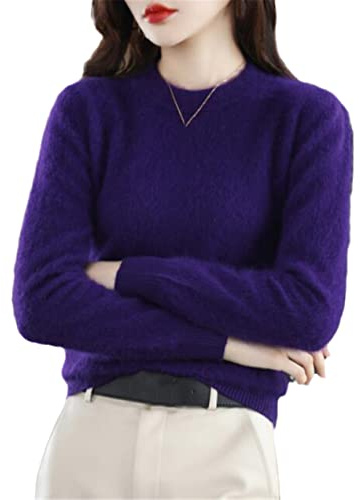 keusyoi – Pull en cachemire de vison pour femme – Pull d'hiver à col rond – Pull décontracté uni – Pull basique en laine – Hauts
