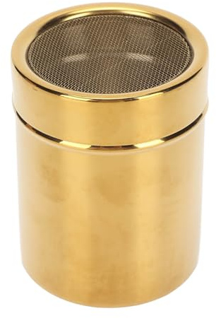 Stainless Steel Powder Shaker Powder Sugar Shaker,Gold Fine Mesh Powder Sugar Shaker Stainless Steel Sugar Shaker for Lid for Sifter Cocoa,Cinnamon Powder,Coffee Sugar Shakers