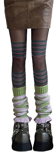 Nanxson Damen Kniestrümpfe Legwarmers Mädchen Strick Beinwärmer Gothic Lange Socken Leggings Beinstulpen Frauen Winter Crochet Stricken Stulpen (Violett Grau)