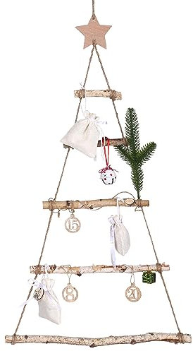 GWHOLE Calendario Avvento Fai Da Te, Scala in Legno Albero di Natale da Appendere Riempire, Treppiede in Legno Decorazione da Appendere Decorazione Murale Natalizia, 40 * 70cm