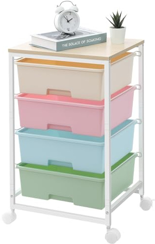 SYKIARIOL Storage Trolley with 4 Drawers, Rolling Storage Cart on Wheels, Multipurpose Mobile Organizer Unit Utility Cart for Living Room,Bedroom,School,Beauty, Multicolor