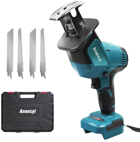 Scie sabre électrique sans fil avec 4 lames de scie, compatible avec batterie Makita 18 V, mini scie à main portable pour métal, bois, plastique, coupe d'arbre (sans batterie ni chargeur)