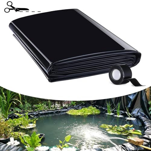Dtyubfg 7X15m Teichfolien Zuschnitt Schwarz HDPE, UV Schwimmteich Folie Gartenteich Teichplane schwarz, für Fischteiche, Brunnen, Wassergarten und Wasserfall