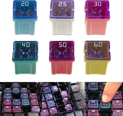 Micro Cartridge Fuses Micro Fuse Car Fuse Assortment Kit, 20A 25A 30A 40A 50A 60A Six Specifications 32V Square Blade Fuse, Multi-Function Cigarette Lighter Fan Fuse, Universal for Most Cars