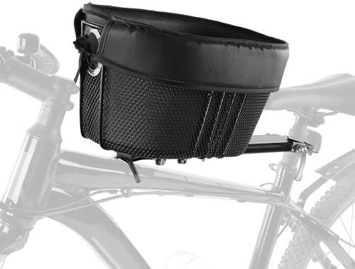 Cesta de bicicleta para perro, cesta de la compra portátil para gatos y perros para bicicleta con barra transversal frontal con forro de esponja y correa de seguridad (negro)